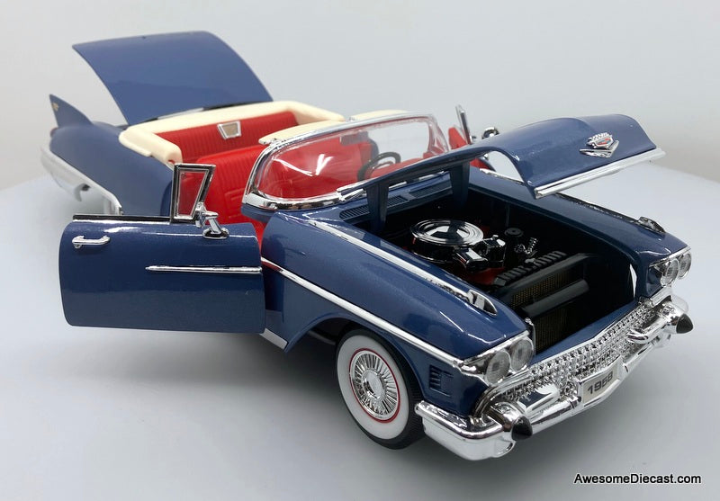 1958 Cadillac Eldorado Biarritz Convertible, Metallic Blue 1:18 Diecast Model Car by Road Signature