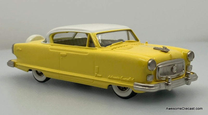 1954 Nash Ambassador Le Mans Coupe, Yellow/White 1:43 White Metal Model Car by Brooklin Models