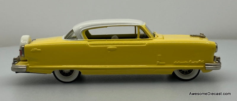 1954 Nash Ambassador Le Mans Coupe, Yellow/White 1:43 White Metal Model Car by Brooklin Models
