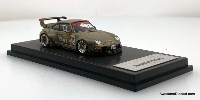Porsche 993 RWB, Matte green 1:64 Diecast Model Car by Ignition Model