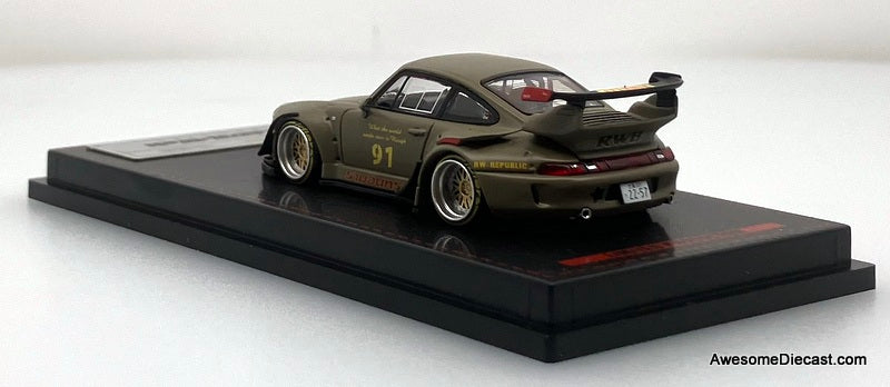 Porsche 993 RWB, Matte green 1:64 Diecast Model Car by Ignition Model