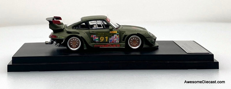 Porsche 993 RWB (Open Rear), Matte green 1:64 Diecast Model Car by Street Warrior