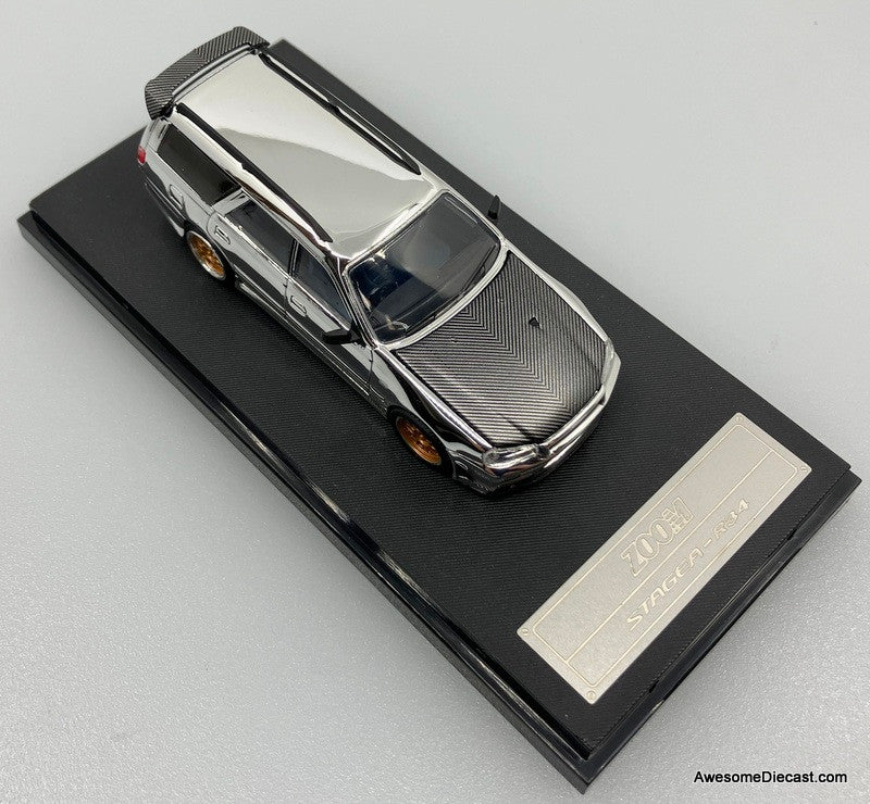 Nissan Stagea 1st Generation R-34, Silver Chrome 1:64 Diecast