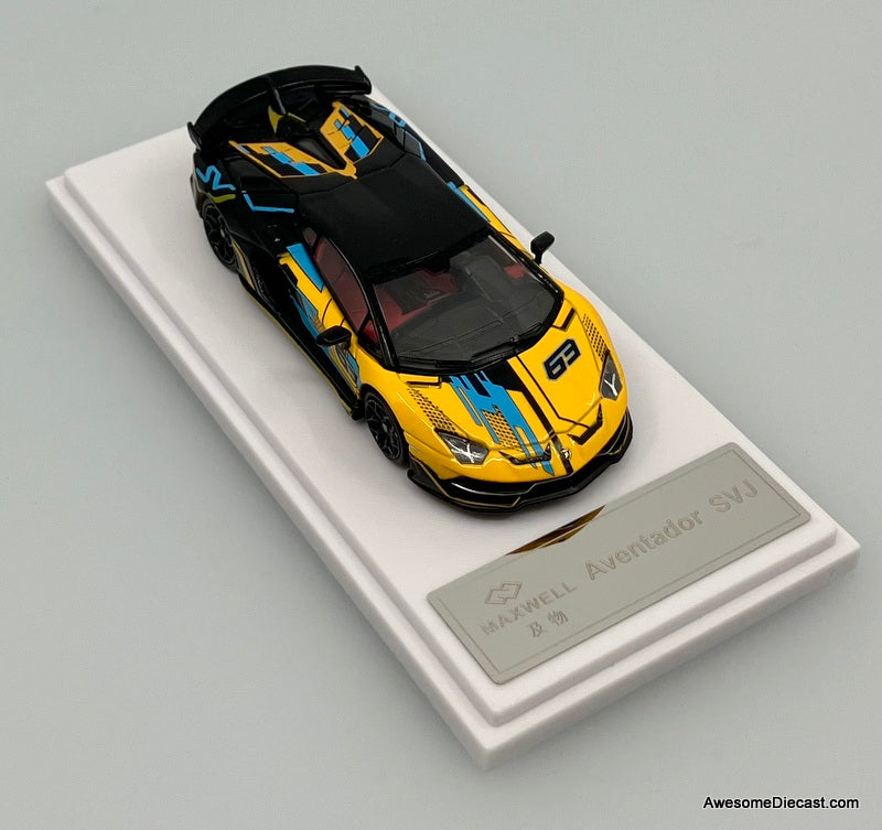 Lamborghini Aventador SVJ 63, Yellow/Black 1:64 Diecast Model Car by Maxwell
