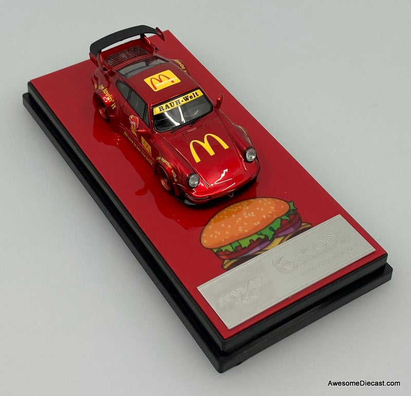 Porsche 964 RWB, Metallic Red McDonalds 1:64 Diecast Model Car by Decode