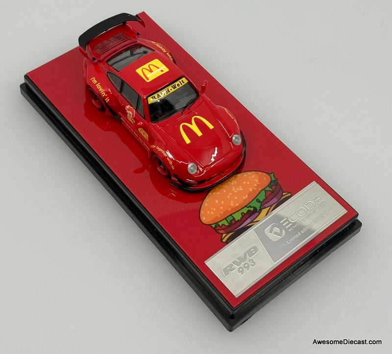 Porsche 993 RWB, Red McDonalds 1:64 Diecast Model Car by Decode
