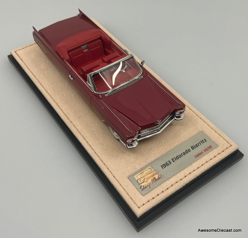 1963 Cadillac Eldorado Biarritz Convertible, Matador Red Metallic 1:43 Resin Cast Model Car by Stamp Models