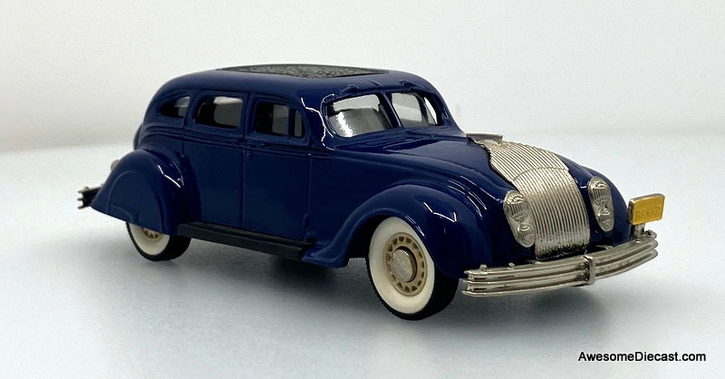 1934 Chrysler Airflow 4 Door Sedan, Blue 1:43 White Metal Model Car by Brooklin Models