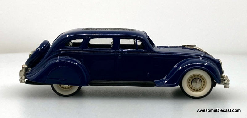 1934 Chrysler Airflow 4 Door Sedan, Blue 1:43 White Metal Model Car by Brooklin Models