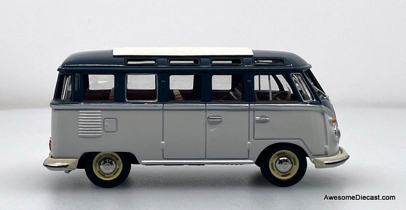 1961 Volkswagen Samba Bus, Blue/White 1:43 Diecast Model Car by Minichamps