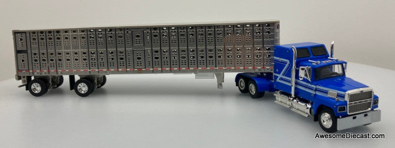 Ford LTL-9000 Aerodyne Sleeper w/Wilson PSAL Stockmaster Spread-Axle Livestock Trailer 1:64 Diecast Model Truck DCP by First Gear