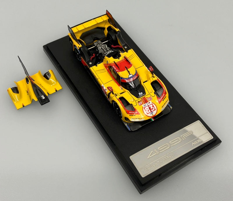 Ferrari 499P Endurance Racing Hypercar, #83, Yellow 24 Hrs Le Mans 1:64 Diecast Model Car by HKM