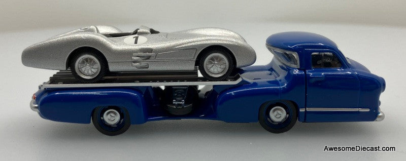 1955 Mercedes-Benz Race Car Transporter "Blue Wonder" w/Mercedes 300 SLR 1:64 Diecast Model Vehicle by Norev