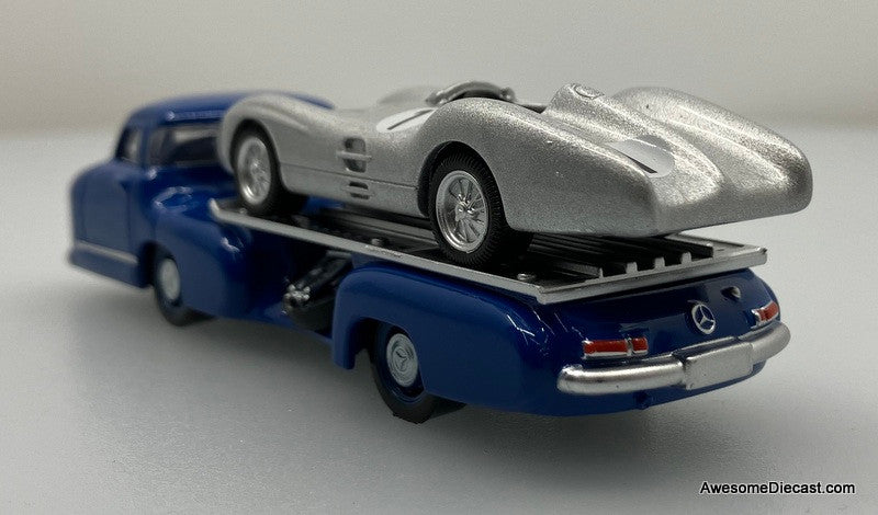 1955 Mercedes-Benz Race Car Transporter "Blue Wonder" w/Mercedes 300 SLR 1:64 Diecast Model Vehicle by Norev
