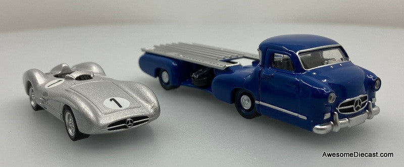 1955 Mercedes-Benz Race Car Transporter "Blue Wonder" w/Mercedes 300 SLR 1:64 Diecast Model Vehicle by Norev