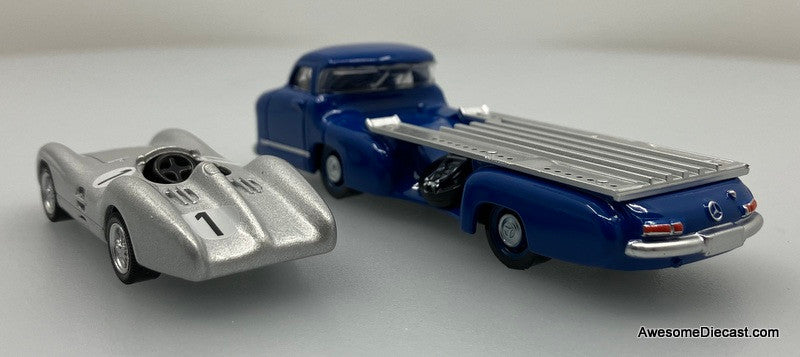 1955 Mercedes-Benz Race Car Transporter "Blue Wonder" w/Mercedes 300 SLR 1:64 Diecast Model Vehicle by Norev