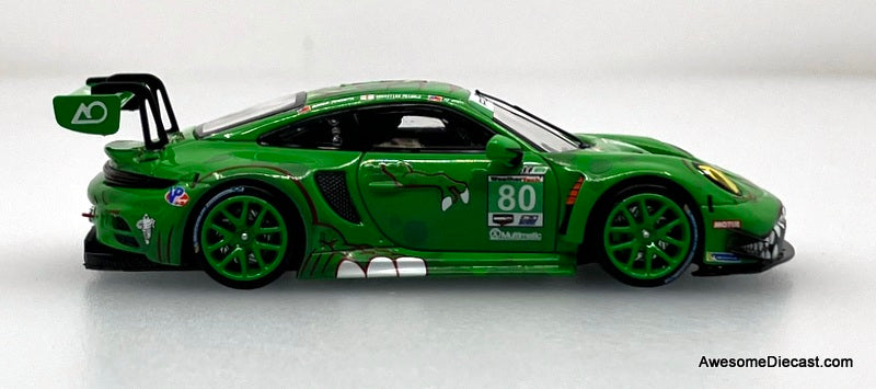 Hino H300 Flatbed w/Porsche 911 GT3, Green Tyrannosaures "Rexy" 1:64 Diecast Model Vehicles by Top Lux/Star Race