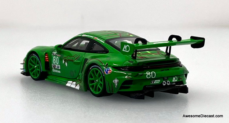 Hino H300 Flatbed w/Porsche 911 GT3, Green Tyrannosaures "Rexy" 1:64 Diecast Model Vehicles by Top Lux/Star Race