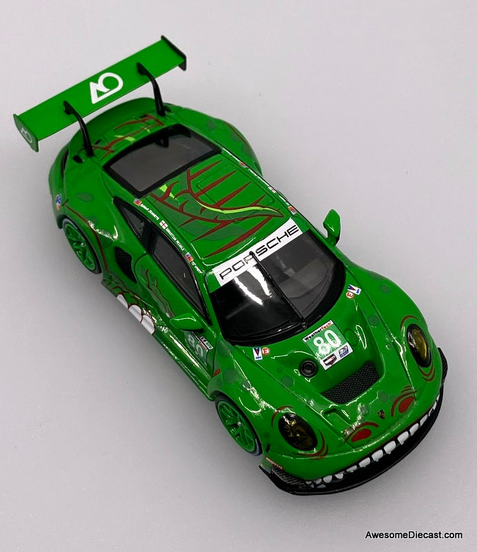 Hino H300 Flatbed w/Porsche 911 GT3, Green Tyrannosaures "Rexy" 1:64 Diecast Model Vehicles by Top Lux/Star Race