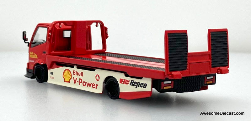 Hino H300 Flatbed Car Transporter: Shell Livery 1:64 Diecast Model Truck by Cool Car