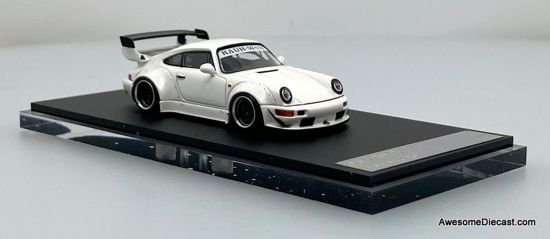 Porsche 964 RWB, Pearlescent White 1:64 Diecast Model Car by Time Micro