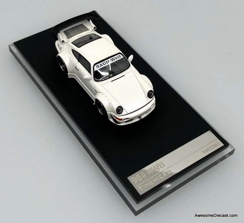 Porsche 964 RWB, Pearlescent White 1:64 Diecast Model Car by Time Micro