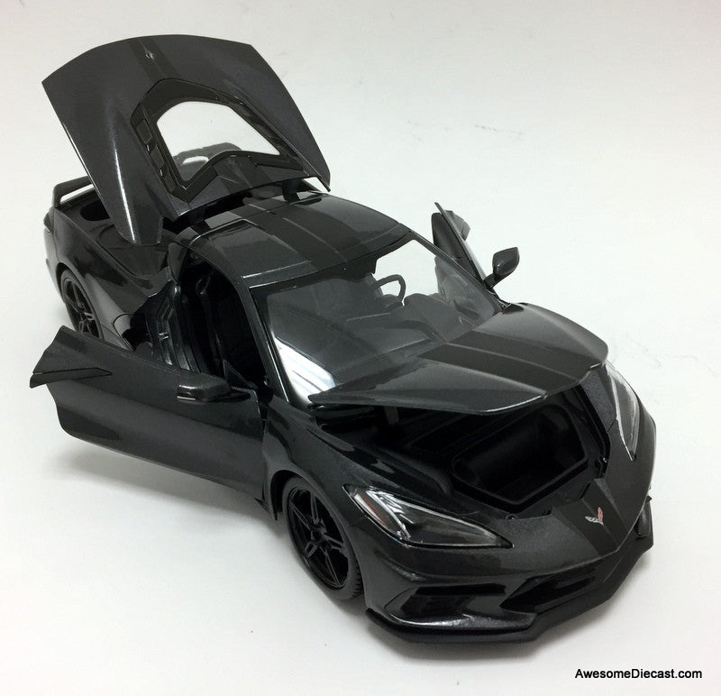 2020 Chevrolet Corvette C8, Metallic Gray 1:18 Diecast Model Car by Maisto
