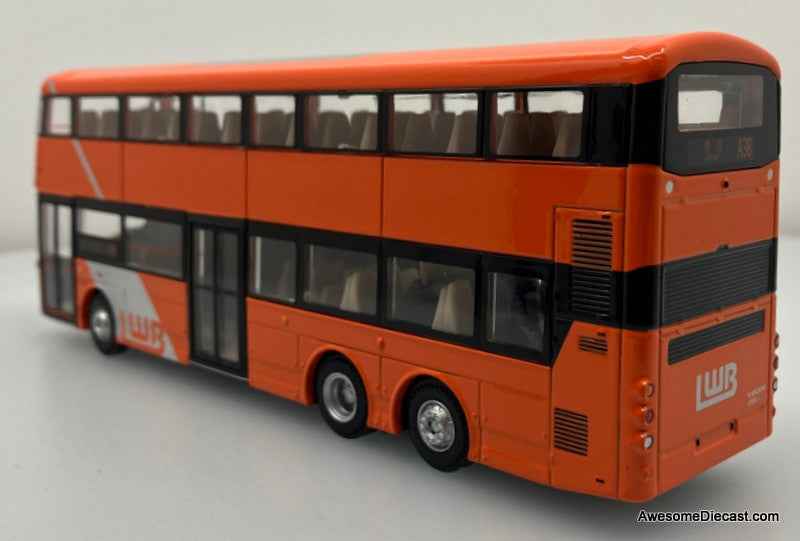 Volvo B8L Double Decker Bus, Orange: Route A38 Hong Kong Airport 1:64 Diecast Model Bus