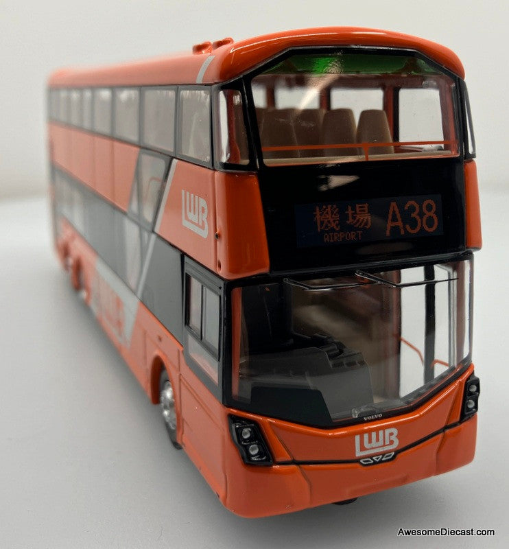 Volvo B8L Double Decker Bus, Orange: Route A38 Hong Kong Airport 1:64 Diecast Model Bus
