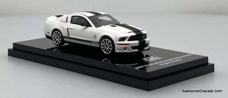 2007 Ford Mustang Shelby GT500 Super Snake, Performance White/Black Stripe 1:64 Diecast Model Car by MotorHelix/Greenlight
