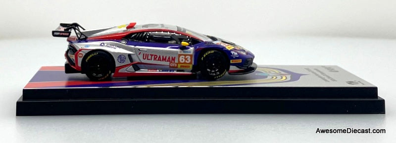 Lamborghini Huracan GT3 EV02 #63 Ultraman Tiga Livery 2026 China GT 1:64 Diecast Model Car by Trends Hobby