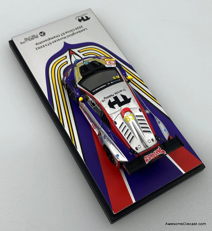 Lamborghini Huracan GT3 EV02 #63 Ultraman Tiga Livery 2026 China GT 1:64 Diecast Model Car by Trends Hobby