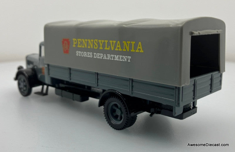 White Delivery Truck w/Canvas Back: Pennsylvania Rail Road Company (P.R.R.), Gray 1:50 Diecast Model Truck by Corgi