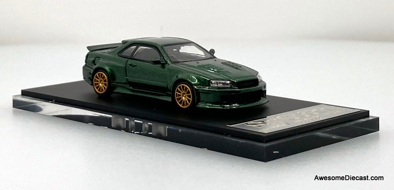 Nissan Skyline GT-R R34 PSC Design "Smilodon" Dark Metallic 1:64 Diecast Model Car by Time Micro