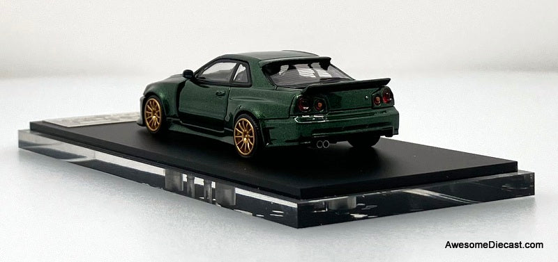Nissan Skyline GT-R R34 PSC Design "Smilodon" Dark Metallic 1:64 Diecast Model Car by Time Micro