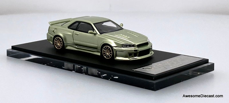 Nissan Skyline GT-R R34 PSC Design "Smilodon" Millennium Jade 1:64 Diecast Model Car by Time Micro