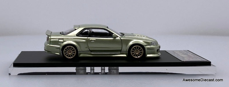 Nissan Skyline GT-R R34 PSC Design "Smilodon" Millennium Jade 1:64 Diecast Model Car by Time Micro