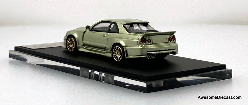 Nissan Skyline GT-R R34 PSC Design "Smilodon" Millennium Jade 1:64 Diecast Model Car by Time Micro
