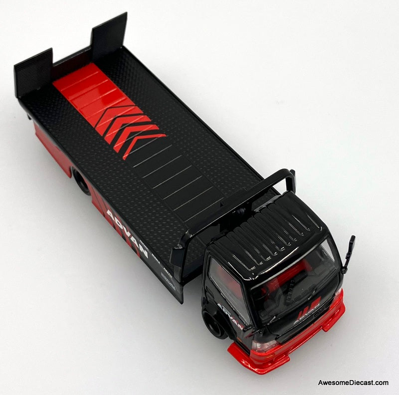Hino H300 Flatbed Car Transporter: Advan Livery 1:64 Diecast Model Truck by Supcar