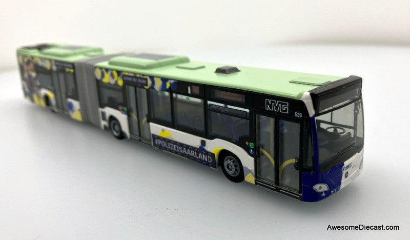 Mercedes Benz Citaro G Articulated Bus: Saarland Police (Germany) 1:87 ABS Plastic Model Bus by Rietze