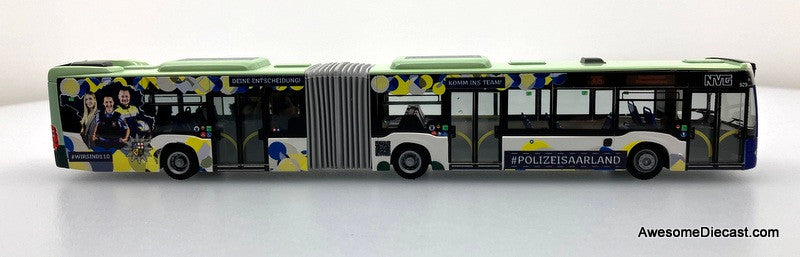 Mercedes Benz Citaro G Articulated Bus: Saarland Police (Germany) 1:87 ABS Plastic Model Bus by Rietze