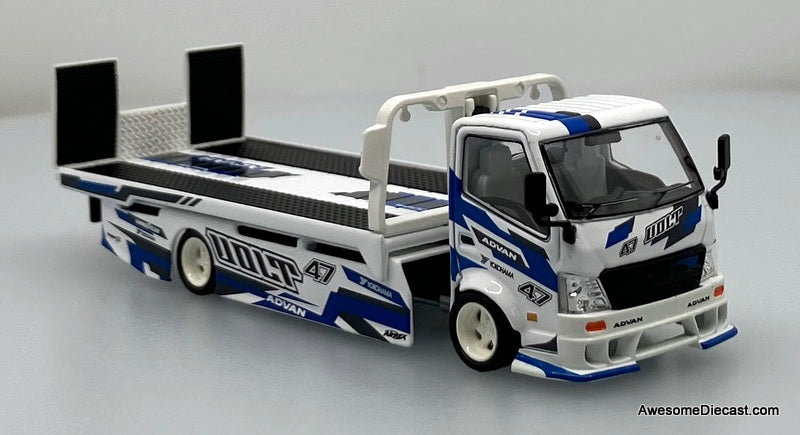 Hino H300 Flatbed Car Transporter: Advan "VOLT" 1:64 Diecast Model Truck by Supcar