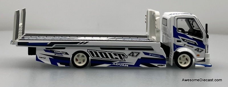 Hino H300 Flatbed Car Transporter: Advan "VOLT" 1:64 Diecast Model Truck by Supcar