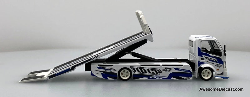 Hino H300 Flatbed Car Transporter: Advan "VOLT" 1:64 Diecast Model Truck by Supcar