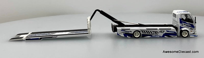 Hino H300 Flatbed Car Transporter: Advan "VOLT" 1:64 Diecast Model Truck by Supcar