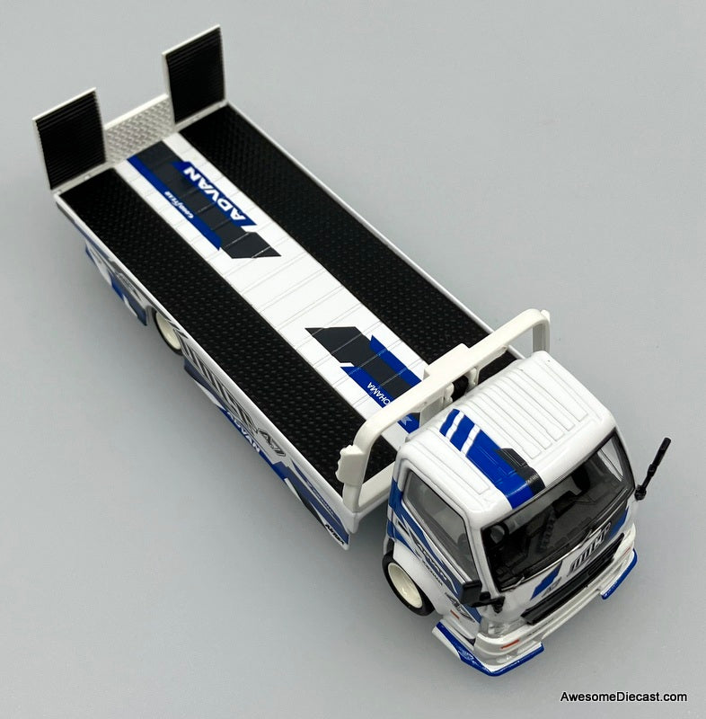 Hino H300 Flatbed Car Transporter: Advan "VOLT" 1:64 Diecast Model Truck by Supcar