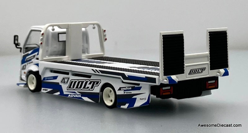 Hino H300 Flatbed Car Transporter: Advan "VOLT" 1:64 Diecast Model Truck by Supcar