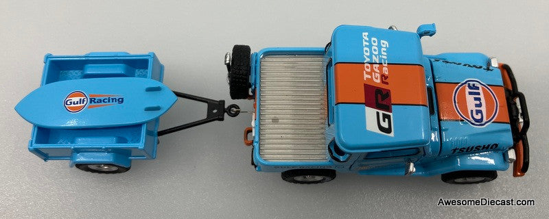 Toyota Land Cruiser FJ40 Pick-Up w/Trailer Gulf Livery 1:64 Diecast Model Car by Rhino Model