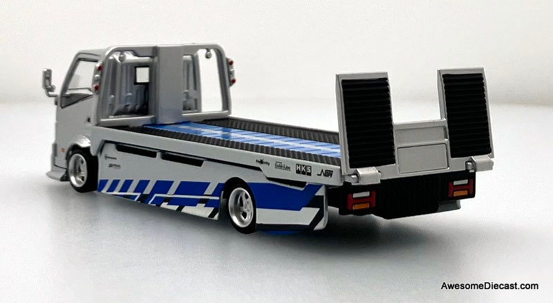 Hino H300 Flatbed Car Transporter: Silver/Blue 1:64 Diecast Model Truck by Supcar