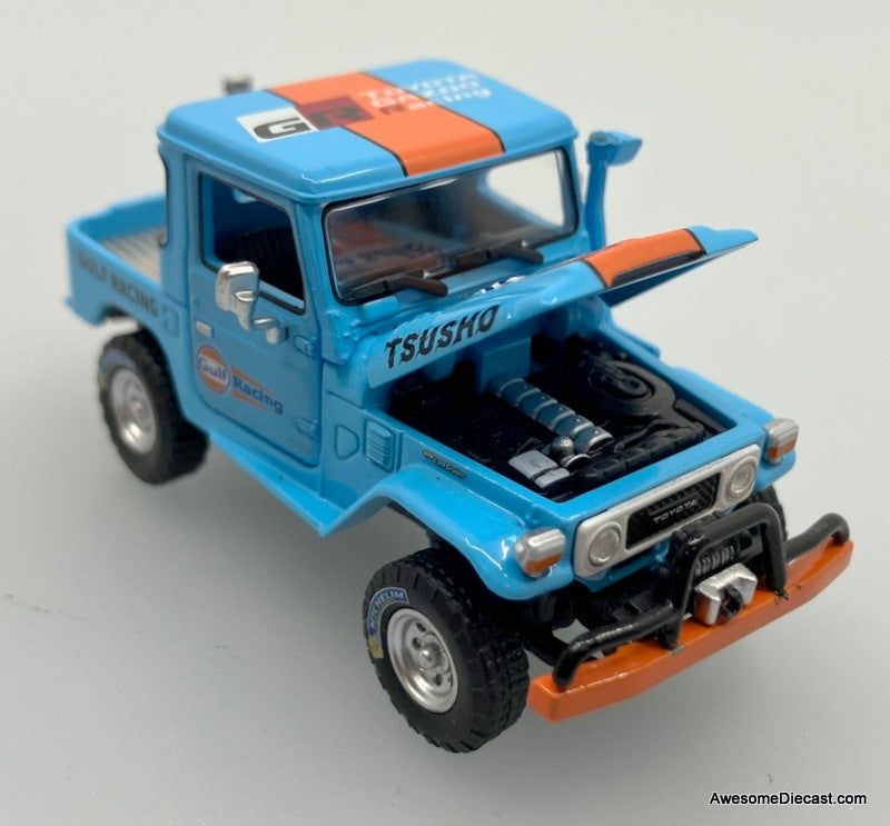 Toyota Land Cruiser FJ40 Pick-Up w/Trailer Gulf Livery 1:64 Diecast Model Car by Rhino Model